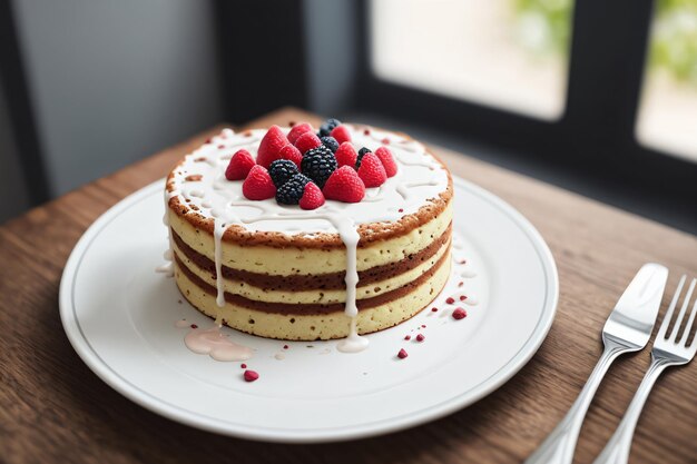 Фото Вкусный домашний шоколадный торт с фруктами