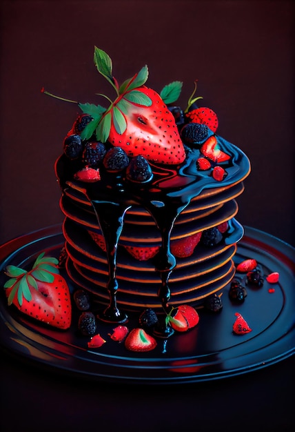 Delicious homemade Christmas chocolate cake with strawberries closeup view