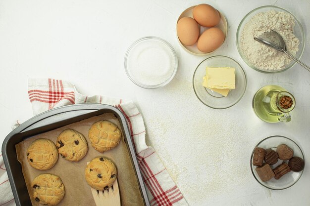 Delicious homemade cookies Background with place for text Deco with delicious homemade cookies View from the mountain