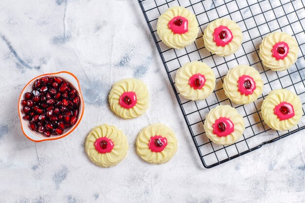 Delicious homemade cookies with pomegranate seeds.