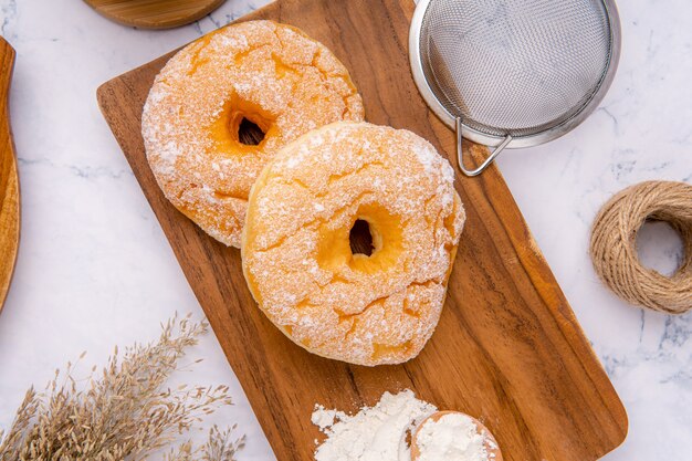 delicious homemade doughnut or donut 

Donut is popular in many countries and is prepared in various forms as a sweet snack that can be homemade or purchased in bakeries supermarkets