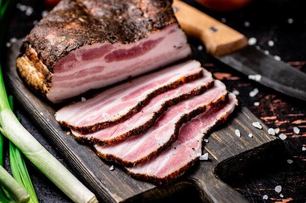 Delicious homemade lard on a cutting board