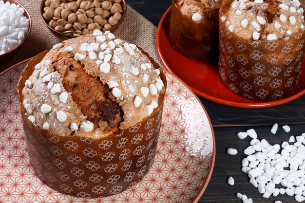 Delicious homemade panettone with chocolate
