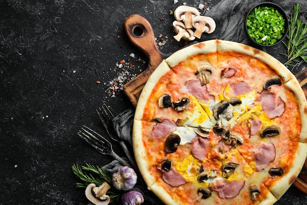 Delicious homemade pizza Italian cuisine Food delivery Top view