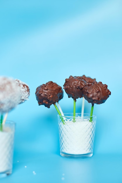 Delicious homemade popcake coconut and dark chocolate cake pops