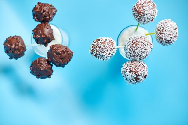 Delicious homemade popcake coconut and dark chocolate cake pops