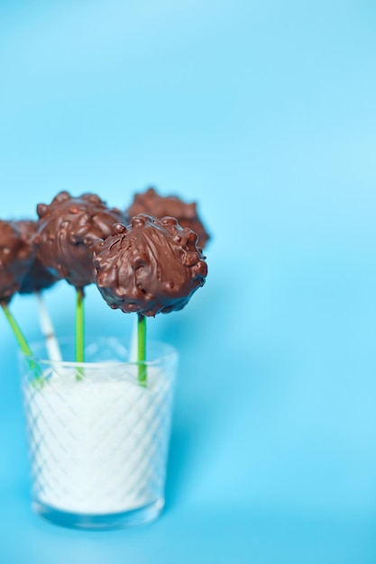 Delicious homemade popcake dark chocolate cake pops