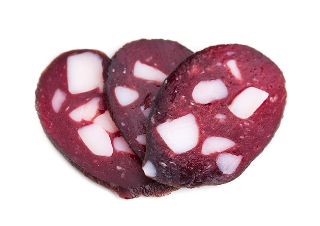 Delicious horse meat salami stick Macro Isolated on a white background