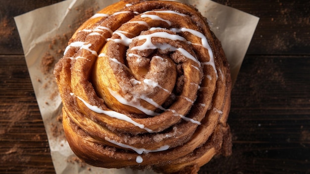 Photo delicious hot cinnamon roll with icing