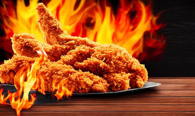 Photo delicious hot and crispy fried chicken meat fast food products fried spicy chicken