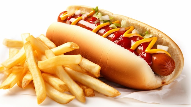 Photo delicious hot dog with fries fast food