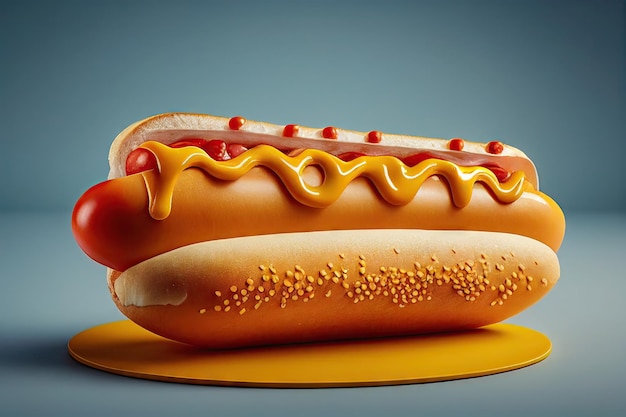 Delicious hot dog with mustard and ketchup Generative AI