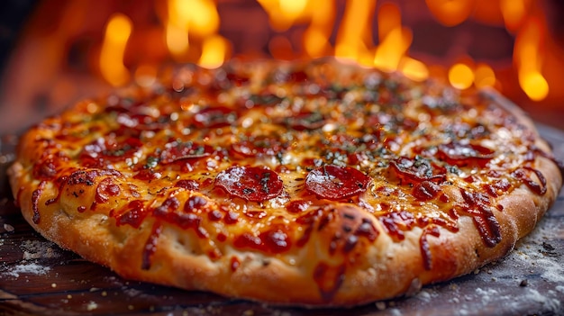 Вкусная горячая пицца с мясом и сыром из духовки в пиццерии с доставкой