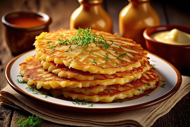 Delicious hot potato pancakes with delicate golden fried crust