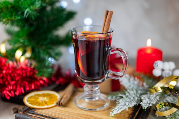 delicious hot spicy red mulled wine with orange and cinnamon spices