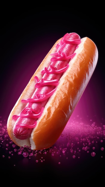 Delicious hotdog with pink cheese sauce A unique pink sauce for fast food AI generated