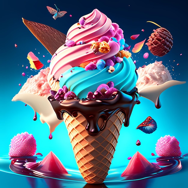 Delicious ice cream in cone
