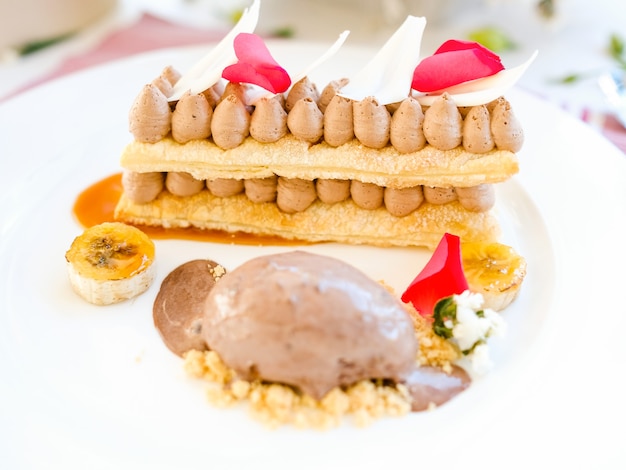 Delicious ice cream dessert restaurant concept. cuisine art. food photography.