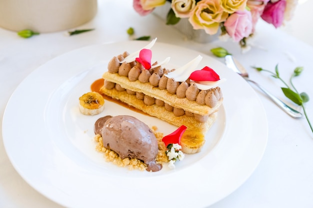 Delicious ice cream dessert restaurant concept. cuisine art. 