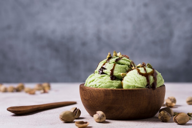 delicious ice cream scoops with topping