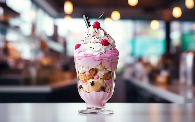 A delicious ice cream sundae topped with cherries and whipped cream AI