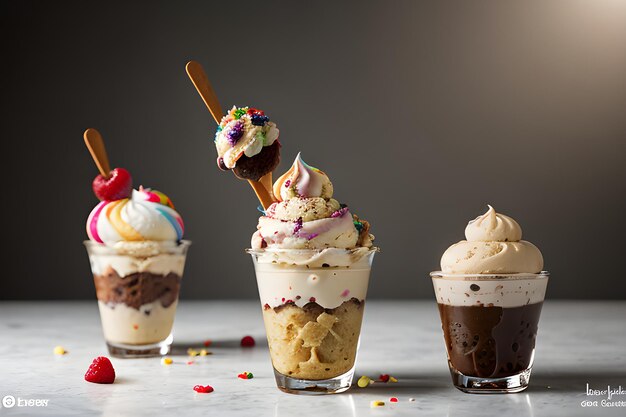 Photo a delicious ice cream sundae with multiple toppings