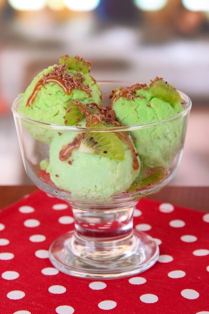 Delicious ice cream on table in cafe