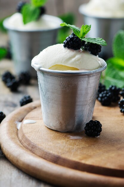 Delicious ice cream with berry and mint