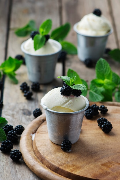 Delicious ice cream with berry and mint