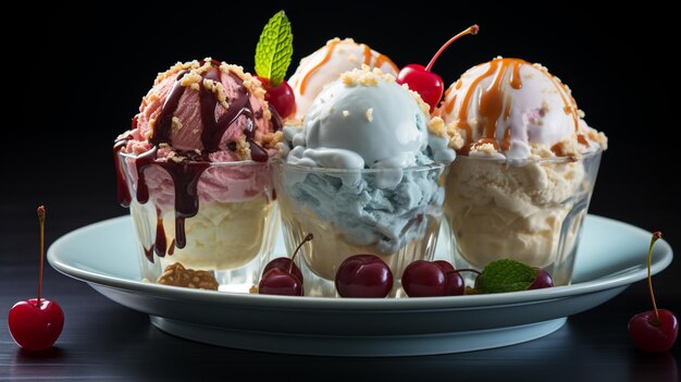 delicious ice cream with delicious toppings with sharp photo details and good light