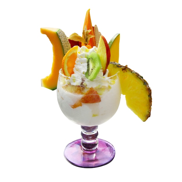 Delicious ice cream with melon and papaya. Healthy summer food concept.