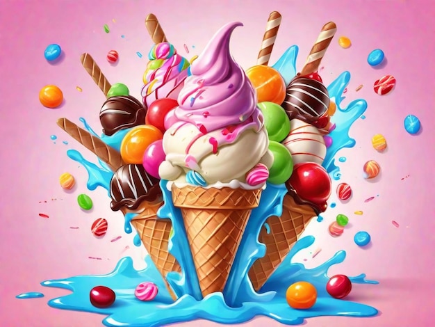 Delicious ice cream with topping