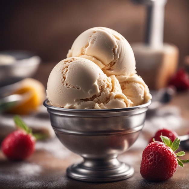 A delicious icecream photography with kitchen background