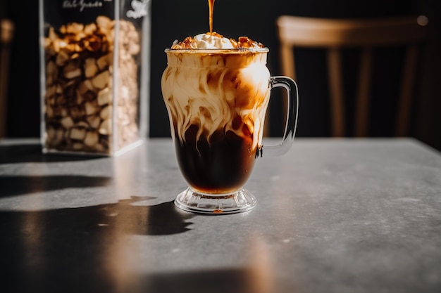 Delicious iced coffee on a table in a restaurant