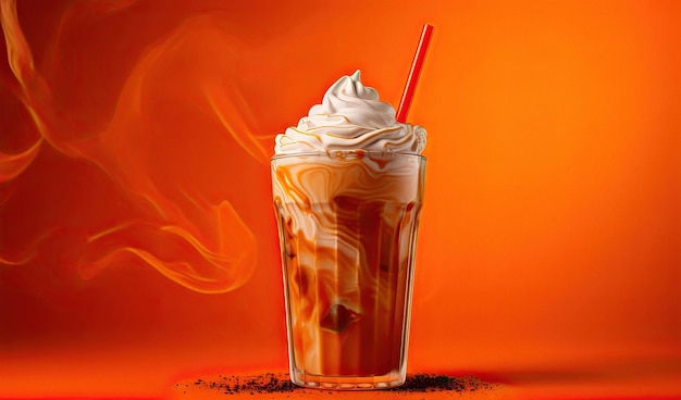 Delicious iced cold brew coffee with pumpkin spice isolated on a orange background