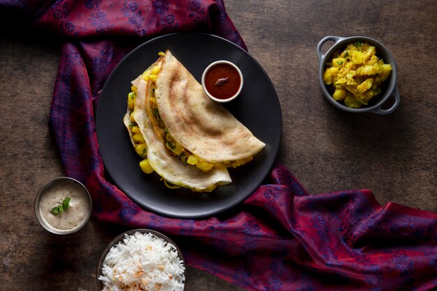 Photo delicious indian dosa composition