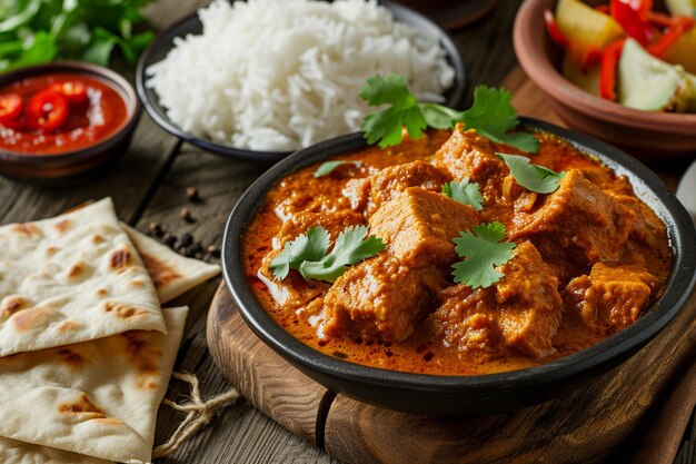 Photo delicious indian food with rice and pita