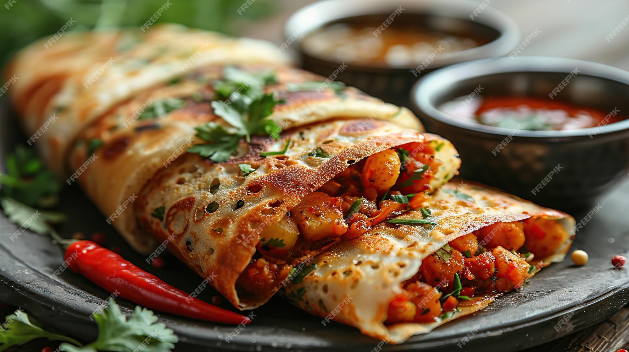 Delicious Indian Street Food Masala Dosa | Premium AI-generated image