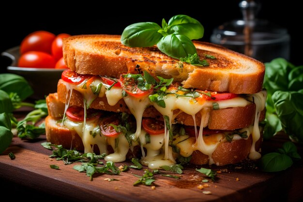 delicious italian bruschetta with fresh tomatoes basil cheese and basil