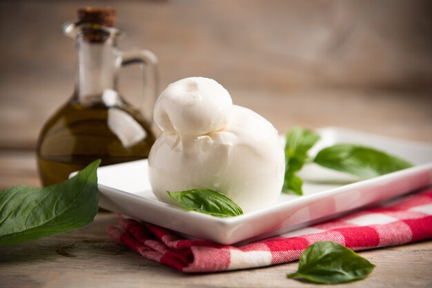 Delicious italian Burrata mozzarella cheese made with fresh milk close up