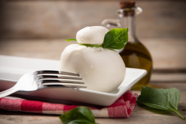 Delicious italian Burrata mozzarella cheese made with fresh milk close up