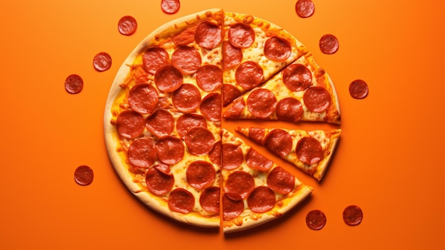 Delicious Italian pepperoni pizza on red orange retro