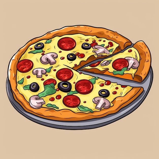 Delicious italian pizza drawing on abstract background