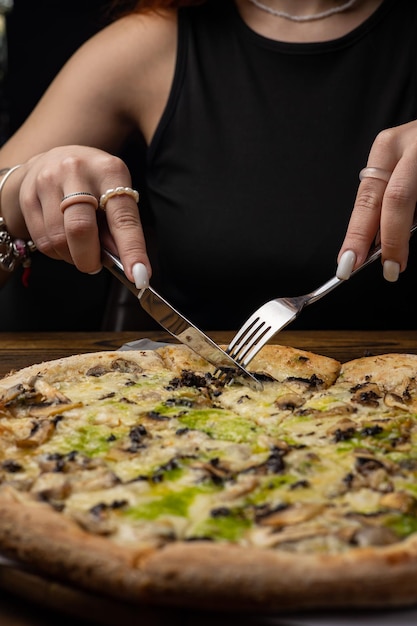 Delicious Italian pizza in the restaurant