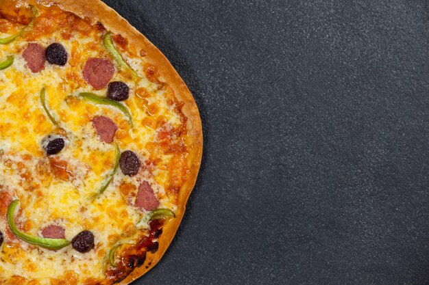 Delicious italian pizza served on grey background