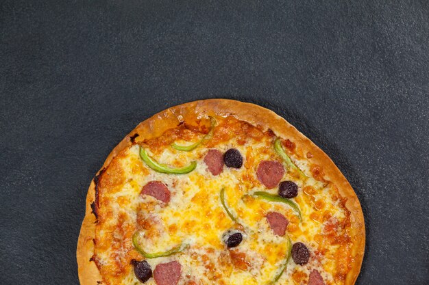 Delicious italian pizza served on grey background