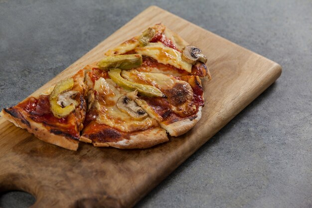 Delicious italian pizza served on grey background