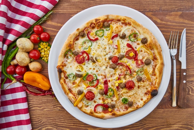 Delicious Italian Pizza with Colorful Vegetables