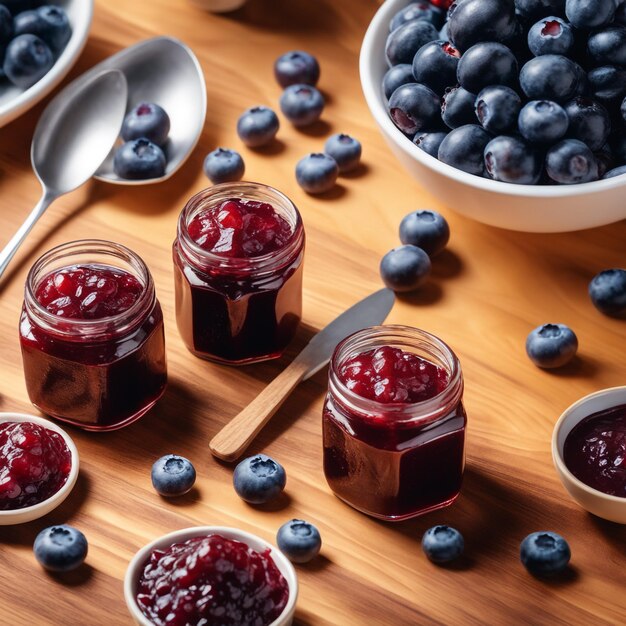 Photo delicious jam blueberry on natiural background concept of healthy and dieting