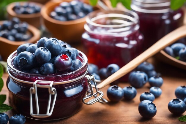 Photo delicious jam blueberry on natiural background concept of healthy and dieting